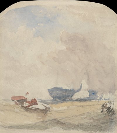 Meeresstudie mit Hulk, Segelboot und Ruderboot von David Cox